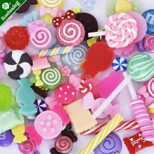 Mixed kawaii cabochons,Cabochon Set,Resin Polymer Clay,Flatback Resin Cabochons,Rainbows Lollipops Ice Cream Candy,sold 50pcs/lo