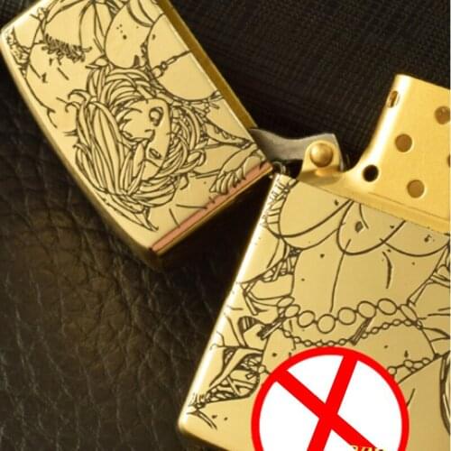 Unique Custom Beauty Brass Cigarette Lighter Retro Flame Oil Gasoline Kerosene Lighters Grinding Wheel Flint Brass Lighter