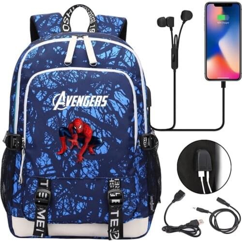 MARVEL Large Capacity Waterproof Schoolbag USB Charging listen to music Schoolbag Teenager Travel Backpack Laptop Backpack