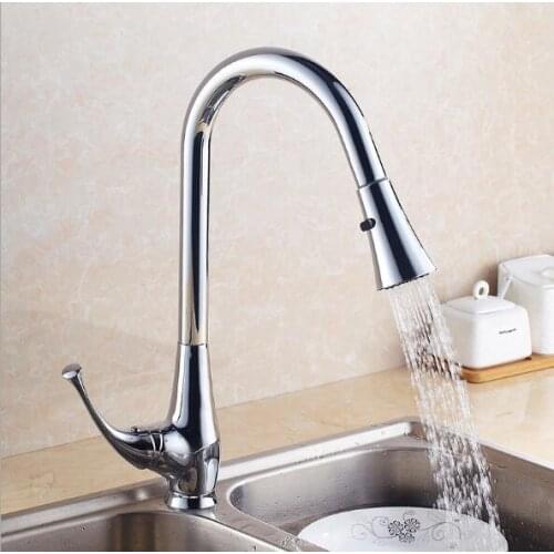 Free Shipping Pull Out kitchen faucet Chrome brass hot and cold water tap sink mixer tap wash basin faucet basin mixer