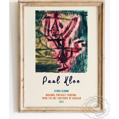 Paul Klee Exhibition Museum Abstract Poster, Feuer Clown Canvas Painting, Fire Clown Art Prints Wall Picture, Chic Home Decor