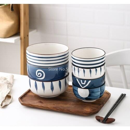 Japanese Hand-painted Ceramic Noodle Bowl, Creative Underglaze Noodle Bowl Tableware 6 Inch Ceramic Salad Soup Bowl