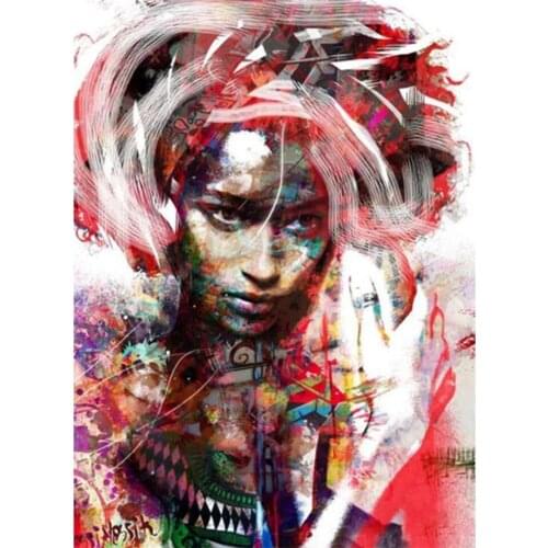 Yujohom Full Square Diamond Painting Crystal Diamond Embroidery Abstract Afro Woman 5D Rhinestone Mosaic Inlaid Portrait Pattern