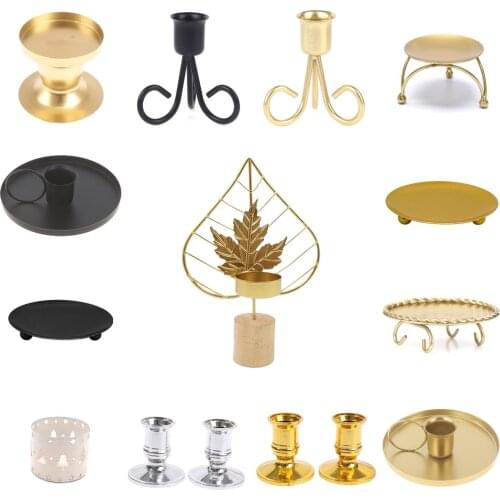 Iron Black Gold Plated Candle Holders Pillar Metal Plate For Wedding Party Festival Portavelas Candelabra Art Gift Home Decor