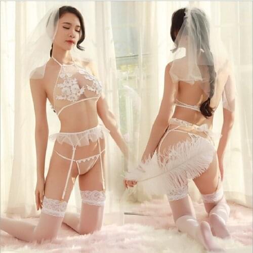 Women Uniform Sexy Spice Underwear Temptation Tulle Bridal Costume Garter Nightdress Outfit