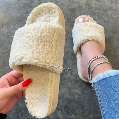 2021 New Women Designer Fluffy slippers Outside shoes designer slippers famous brands Comfortable Faux Fox fur Winter slippers