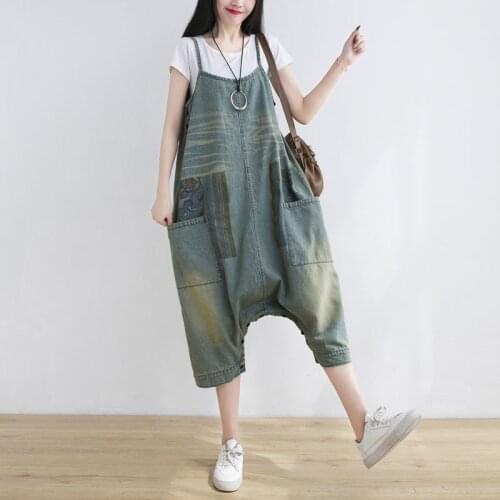 Women Summer Bleached Scratched Denim Overalls Female 2021 Printed Denim Overalls Ladies 2021 Jumpsuits