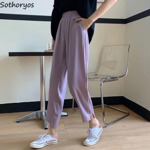Plus Size 3XL Baggy Pants Women Simple Pure Casual Ankle-length Irregular Vintage Females Trousers Harajuku Streetwear Fashion