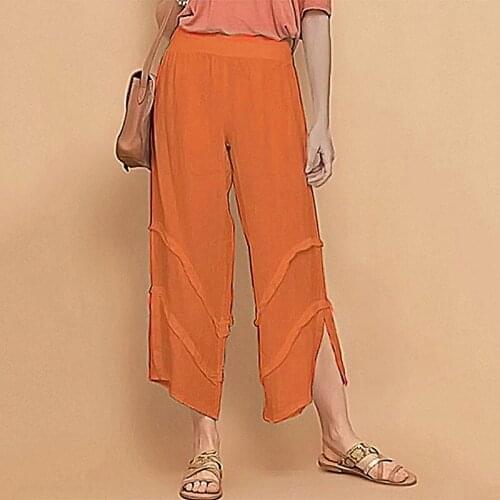 2021 European and American summer hot fashion loose casual street solid color ruffled pocket ladies trousers