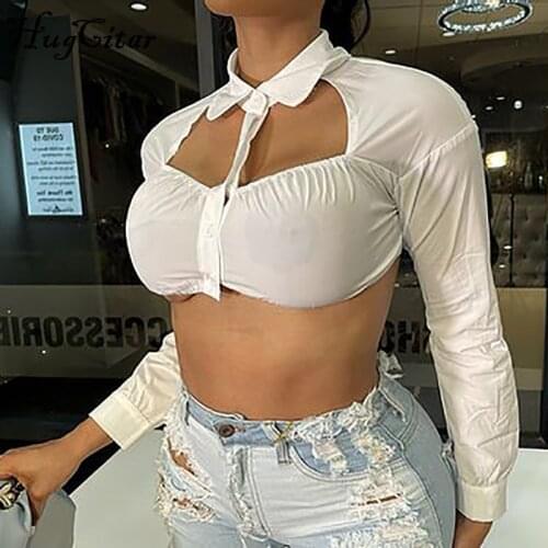 Hugcitar 2021 Long Sleeve Backless Single Breasted Sexy Crop Top Summer Women Fashion Streetwear Outfits Party White Shirt Y2K