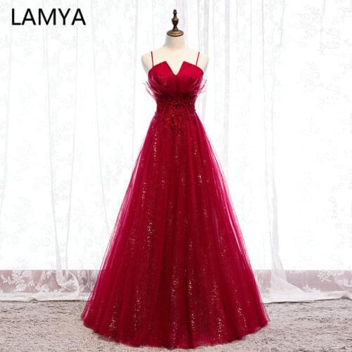 LAMYA Spaghetti Strap Evening Dresses Women Elegant Lace Wedding Party Gown Plus Size Formal Long Robe De Soiree
