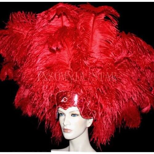 100pcs big pole 100% natural Ostrich Feather 20-80CM/8-32Inch dyed red for party mask headdress clothing accessories