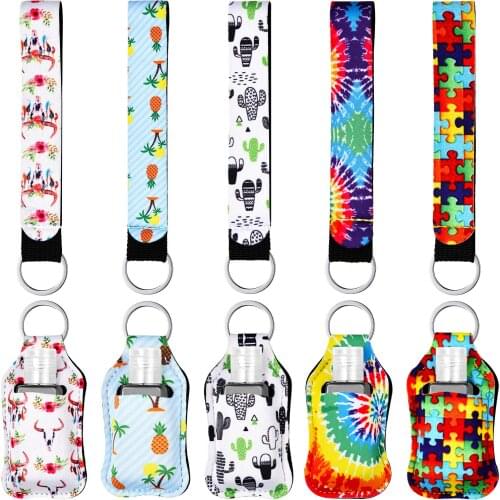 15pc=5set 30ml Refillable Empty Travel Plastic Shampoo Bottle with Keychain Holder with Wristlet Keychains Chapstick Key Holders