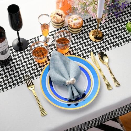 50pcs New Chinese Style Disposable Dinner Plate Party Tableware PS Material Support Custom LOGO