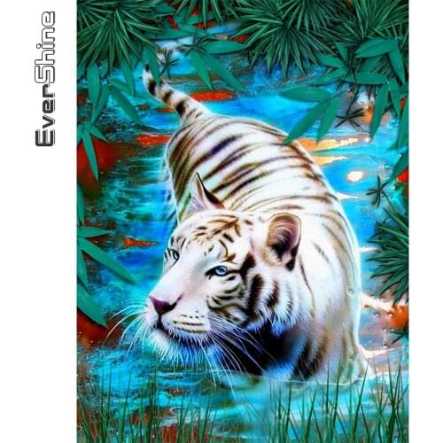 Evershine Diamond Embroidery Tiger Animals Diamond Painting Lake 5D DIY Hobby Picture Of Rhinestones Mosaic Art Home Decor