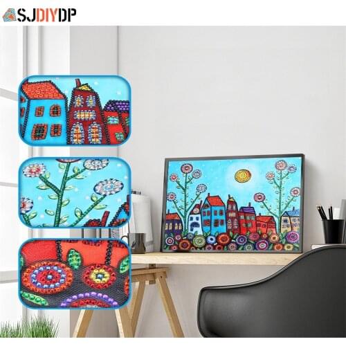 SJDIYDP Diamond Embroidery City Flowers Tree Special Shaped Diamonds Painting Rhinestone 5d Diamond Drill Crystal Painting Gift