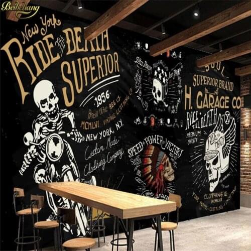 Beibehang Custom 3D Wallpaper Mural European and American Motorcycle Skull Bar KTV Mural Background Wall paper papel de parede