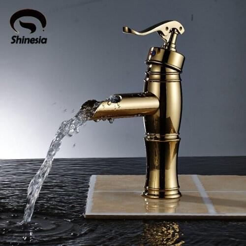 Free Shipping Golden Polished Solid Brass Bathroom Faucet Single Handle Countertop Mixer Tap
