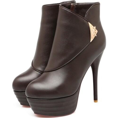 Big Size Ma'am Fine heel Short boots Metal decoration Fashion boot barrel High heel boots