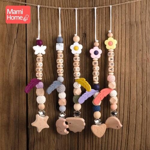 Mamihome 1PC Pacifier Chain Wooden Animal Crown Wooden Beads Baby Dental Care Baby Bites Toys Food Grade Wooden Teething