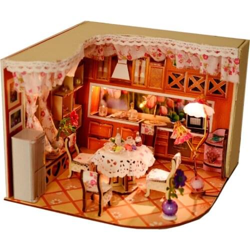 DIY Wooden Doll House Handmade Crafts Creative Home Miniature Furniture LED Light Kit Dollhouse Model Building Assembling Toys
