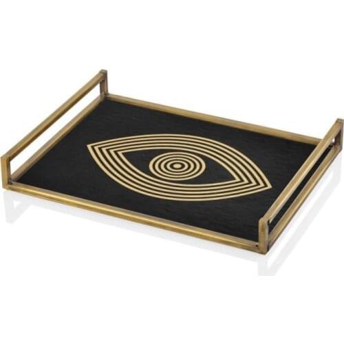 DOLBOVI The Mia 40x30 cm Gold Eye Pattern Black Metal tray SNM0155 tray поднос plateau de service