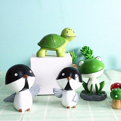 Penguin Frog Tortoise Animal Model Figurine Toy Ornament Craft Bonsai Decor Miniature Home Fairy Garden Doll Cake Decoration DIY