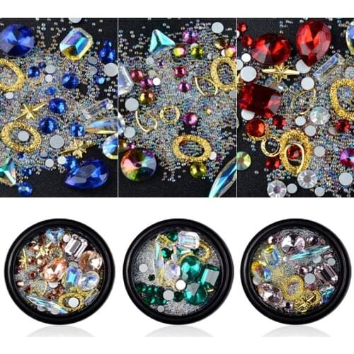 Hot Crystal AB Nail Rhinestones Caviar Beads Multi-size Sharp Bottom Droptear Diamond Gold Metal Manicure 3D Nail Art Decoration