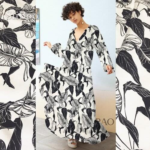 Italy black floral printed wide width 136cm 19mm spandex silk fabric for summer dress shirt scarf tissu africain tissus SP6037