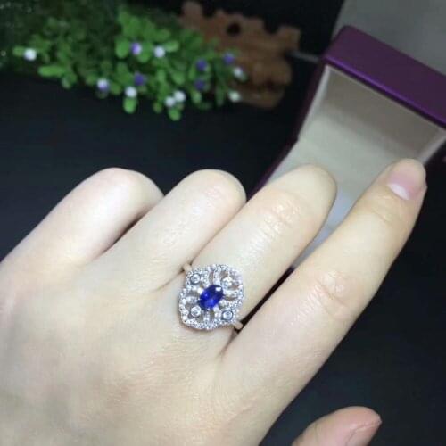 Natural sapphire ring 4 * 6mm 925 pure silver luxury style live ring ring precious Gemstone gift