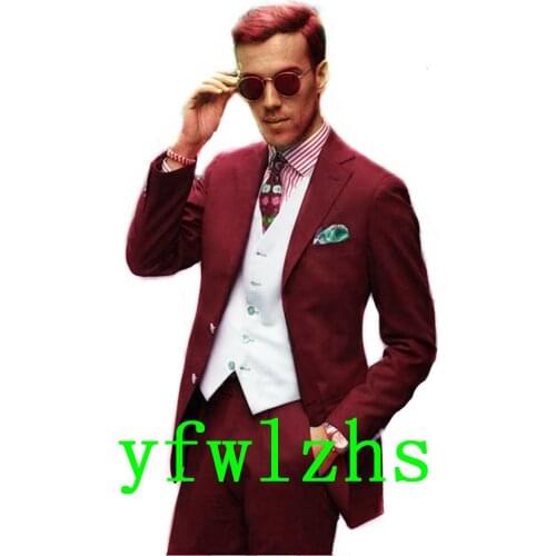 Handsome Groomsmen Notch Lapel Groom Tuxedos Wedding Dress Men Suits Blazer Prom Dinner (Jacket+Pants+Tie+Vest) A682