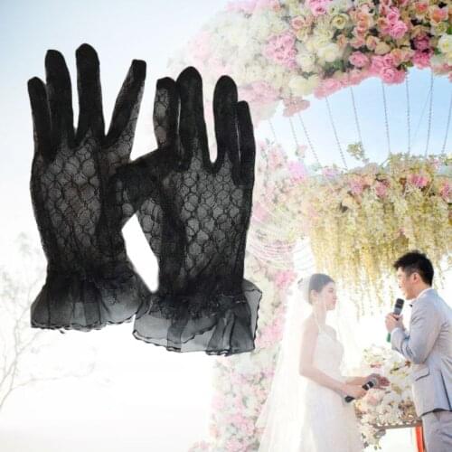 85LB Bridal Lace Net Yarn Gloves Wrist Length Gloves Finger Short Wedding Accessories