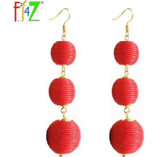 F.J4Z Hot Pom Pom Ball Drop Earrings Jewelry Fashion Stunning Women Crispin Beads Hanging Drop Earrings