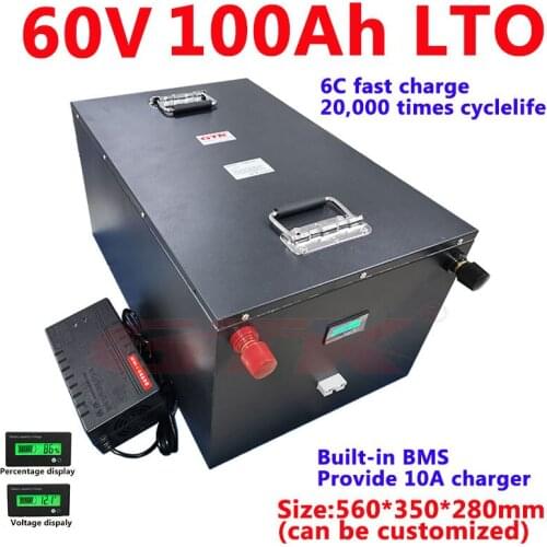 LTO 60V 100Ah Lithium Titanate Battery with BMS 25S 20000 cyclelife for EV tricycle solar energy +10A Charger