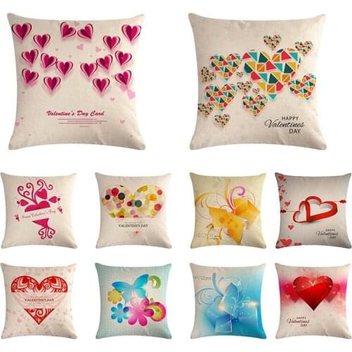 Valentine Day Linen Cushion Cover Heart Love Painted Pillow Cover for Sofa Chair Decor Home decorative pillows ZY769
