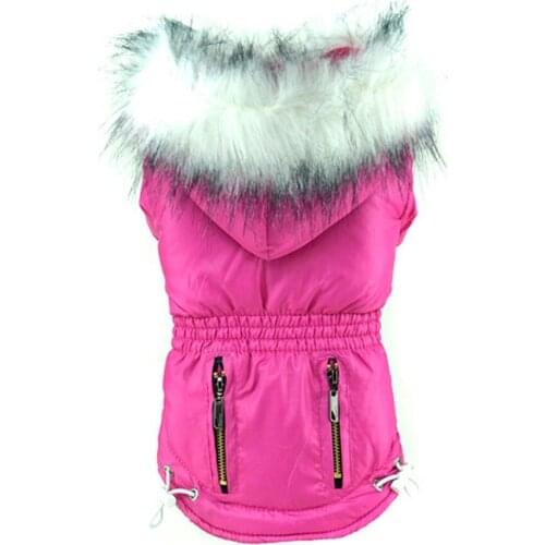 Fashionable Winter Warm Dogs Jacket Bright Color Waist Slimming Design Soft Hoodie With Fur Collar Windproof Pet Supplies