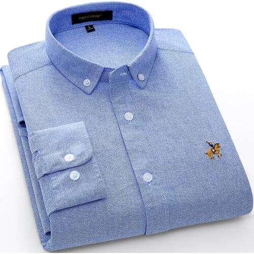 2021 Spring 100% Cotton Oxford Men Shirt White Long Sleeve Embroidery Regular Fit Soft Thick Comfortable Male