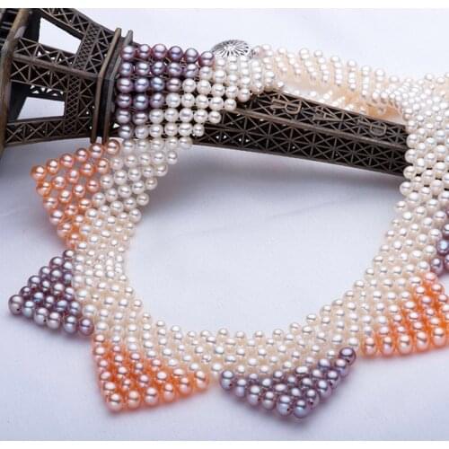 REAL PEARL Fashion Freshwater Pearl Necklace Party Wedding Necklace Handmade Jewelry Choker Womens Necklace
