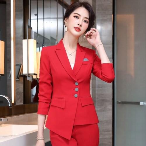 2020 New Autumn and Winter Professional Womens Pants Suits Slim-fit Single-breasted Ladies Jacket Casual Trousers Two-piece