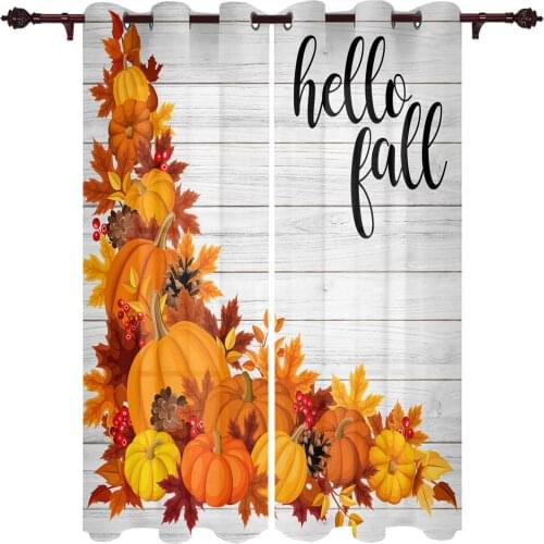 Autumn Pumpkin Maple Leaf Wood Grain Window Curtains Kitchen Bedroom Drapes Home Decor Luxury Curtains for Living Room