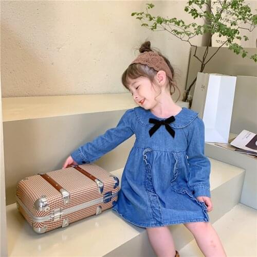 Dresses For Girls Bow Denim Dress Girl Ruffles Children Party Dresses Spring Autumn Costume For Girls