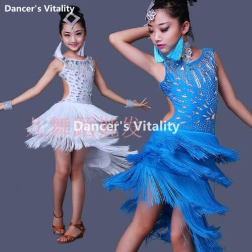 Professional diamond Stage Tassel Competition Latin Dance Dress For Girls Dress Gymnastics Practice Dancing Dress