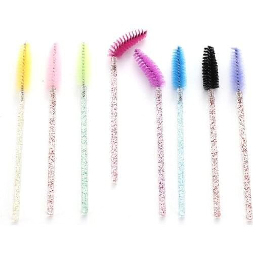 50Pcs/pack Professional Bendable Diamond Handle Mascara Wands Eyelash Extension Tools Disposable Crystal Eyelash Makeup Brushes