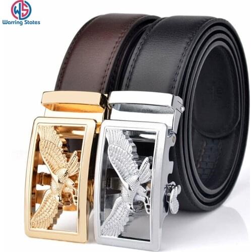 Luxury Gold Eagle Metal Automatic Buckle Designer Belt for men, High Quality Genuine Real Cowhide Leather Belts for Jeans