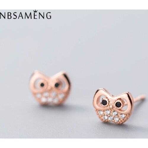 NBSAMENG 100% 925 Sterling Silver Earring Tiny 8*6mm Owl Animal Crtsyal Stud Earrings For Women Girl Jewelry Gift