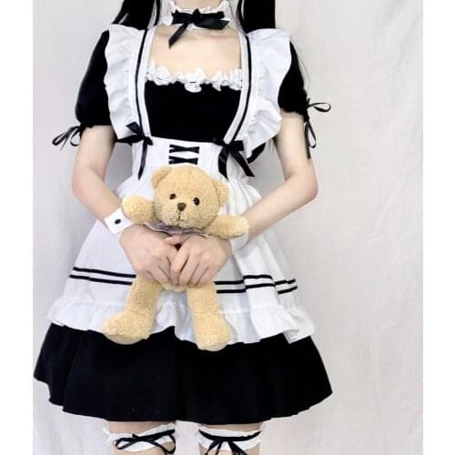 Black Cute Lolita Maid Costumes French Maid Dress Girls Woman Amine Cosplay Costume Waitress Maid Party Stage Costumes Halloween