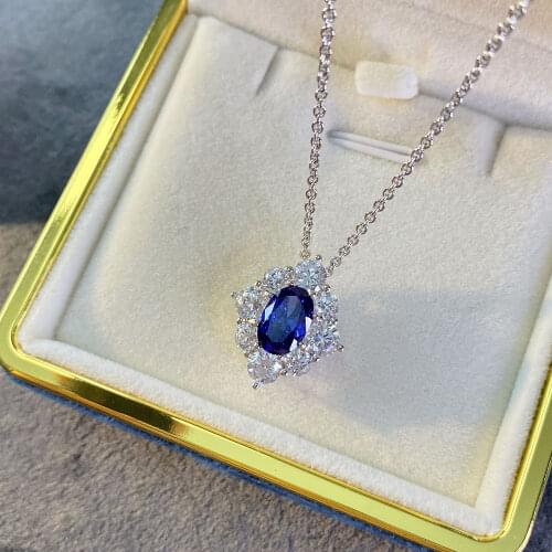 Sterling Silver 925 Vintage Aquamarine Stone Lab Diamond Pendant Necklace Party Cocktail Fine Jewelry Surprise Gift for Ladies