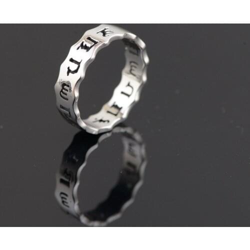 Thai Silver Ring S925 Pure Silver Wholesale Buddhist Six Words Archaize Style Hollow Out Lovers