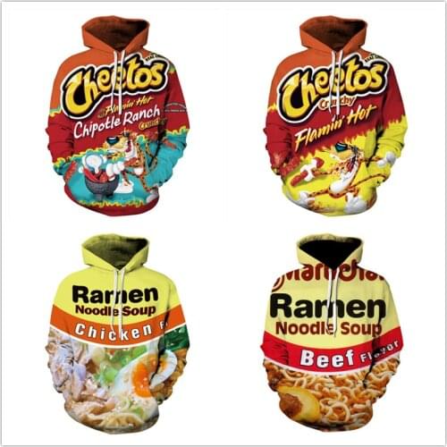 Funny Cheetos Ramen Noodle Soup 3D Print Sweatshirt Hoodies Women Men Hooded Sportswear Pullover Tracksuit Outwear Clothes
