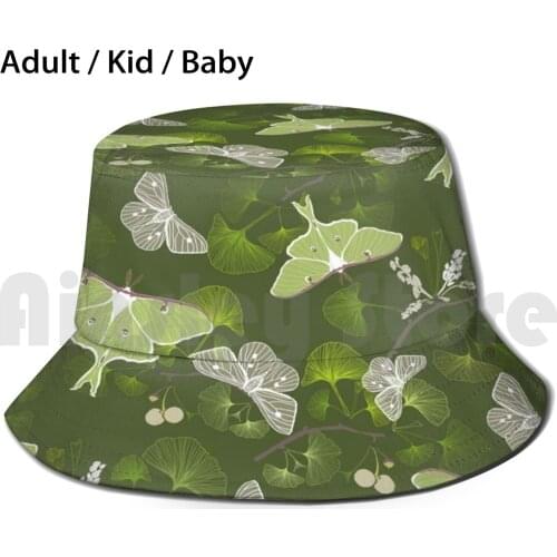 Butterflies Luna Moth Green Sun Hat Foldable UV Protection Luna Moth Ginkgo Leaves Nature Forest Woodland Animals